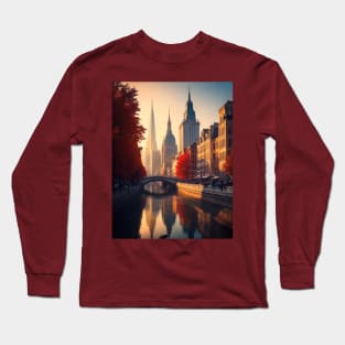 Autumn's Palette: A City Awash in Vibrant Hues Long Sleeve T-Shirt